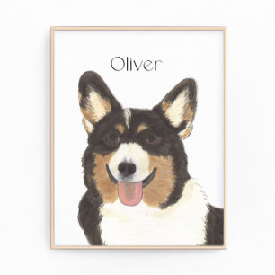 Personalized Black Headed Tricolor Corgi Art Photo Print