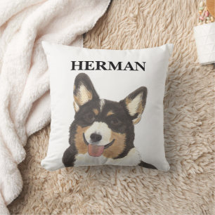 Personalized Black Headed Tricolor Corgi Throw Pillow