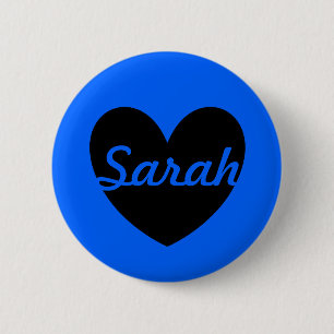 Personalized black heart on blue 2 inch round button