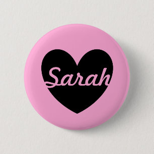 Personalized Black heart on cotton candy pink 2 Inch Round Button