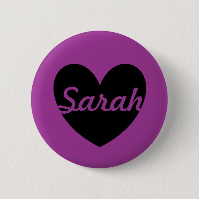 Personalized black heart on purple 2 inch round button (Front)