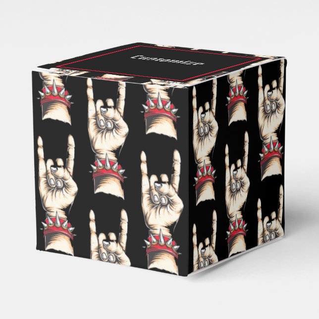 Personalized Black Horns Up  Favor Box (Front Side)