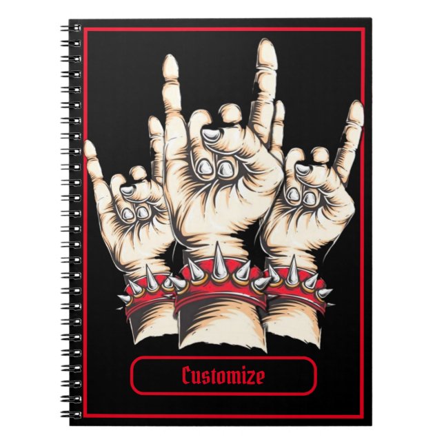 Personalized Black Horns Up  Notebook (Front)