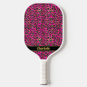Personalized Black & Hot Pink Leopard Print Girls Pickleball Paddle
