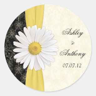 Personalized Black Ivory Daisy Wedding Stickers