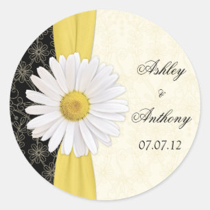 Personalized Black Ivory Daisy Wedding Stickers