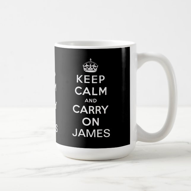 Personalized Black Keep Calm and Carry On Coffee Mug (Right)
