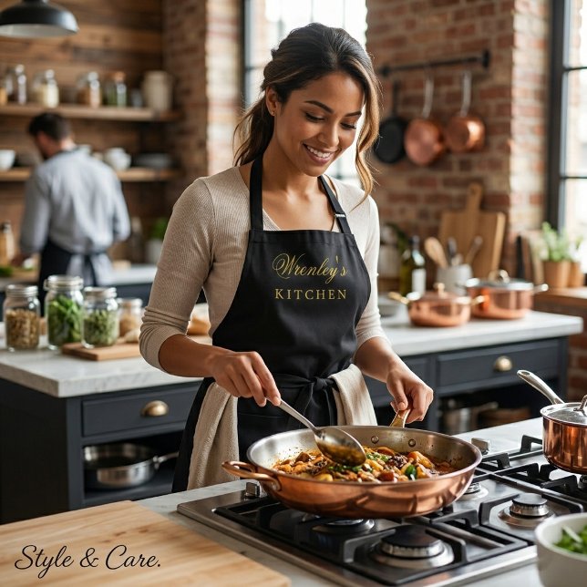 Personalized Black Kitchen Apron with Name (Personalized Black Kitchen Apron with Name)