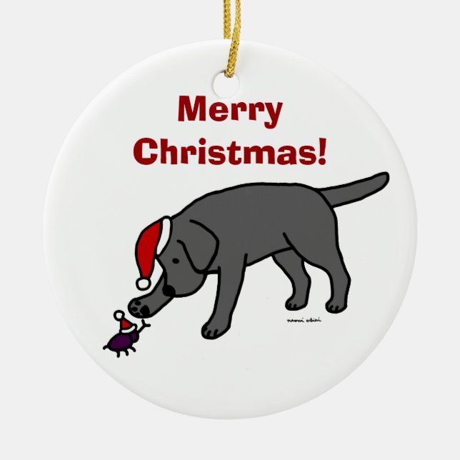 Personalized Black Lab Christmas Santa Hat Ceramic Ornament (Front)