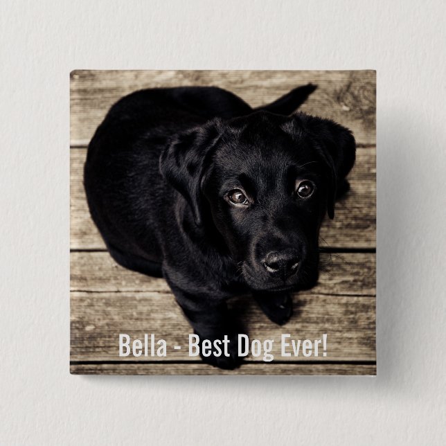Personalized Black Lab Dog Photo and Dog Name 2 Inch Square Button (Front)