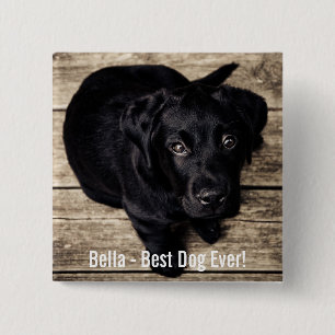 Personalized Black Lab Dog Photo and Dog Name 2 Inch Square Button