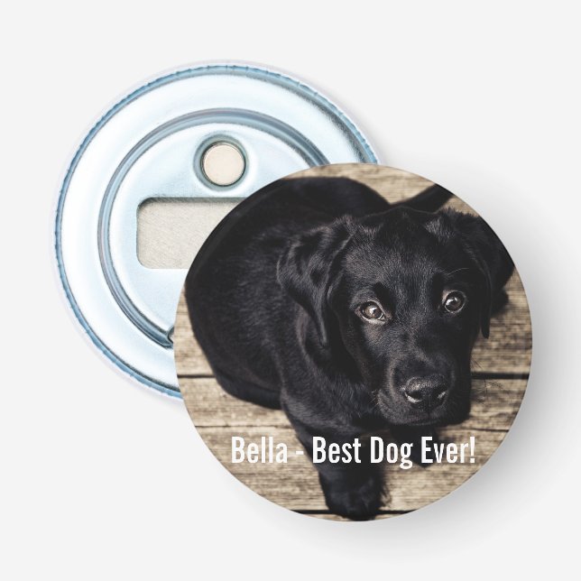 Personalized Black Lab Dog Photo and Dog Name Bottle Opener (Front)