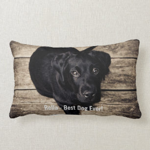 Personalized Black Lab Dog Photo and Dog Name Lumbar Pillow