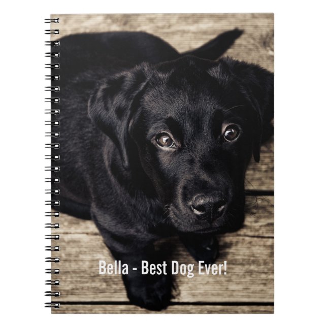 Personalized Black Lab Dog Photo and Dog Name Notebook (Front)
