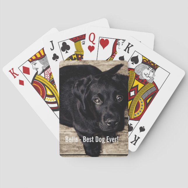 Personalized Black Lab Dog Photo and Dog Name Playing Cards (Back)