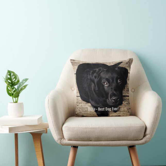 Personalized Black Lab Dog Photo and Dog Name Throw Pillow (Chair)