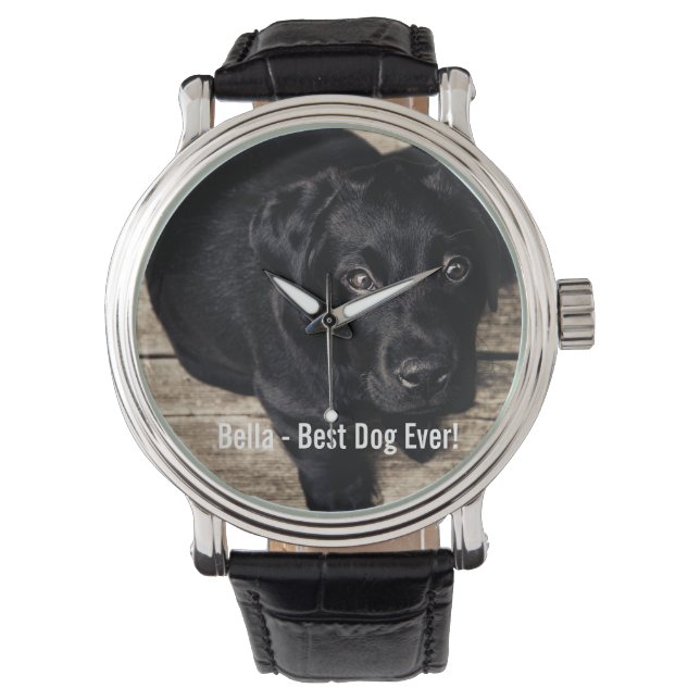 Personalized Black Lab Dog Photo and Dog Name Watch (Front)