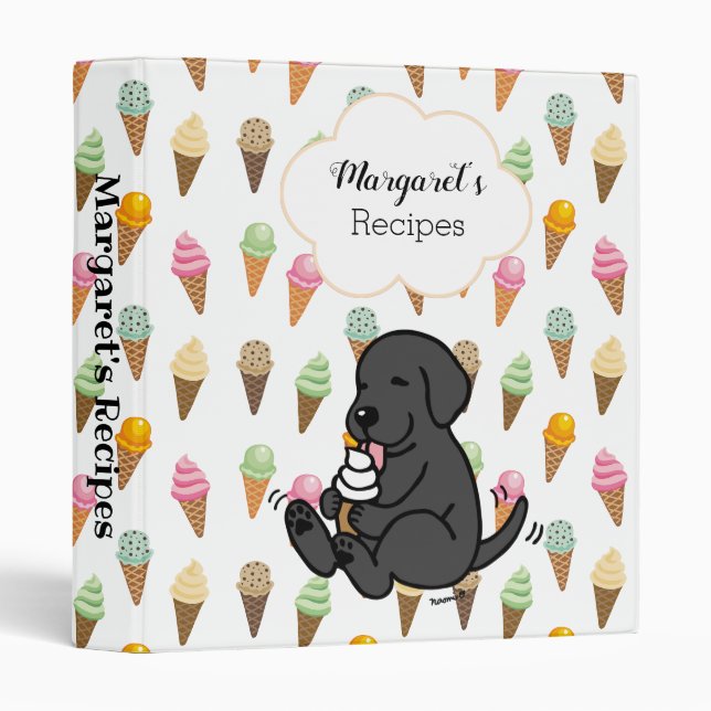 Personalized Black Lab Licking Ice Cream Binder (Front/Spine)