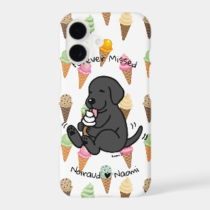 Personalized Black Lab Licking Ice Cream Cartoon 