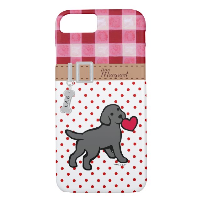 Personalized Black Lab Puppy and Red Heart Case-Mate iPhone Case (Back)