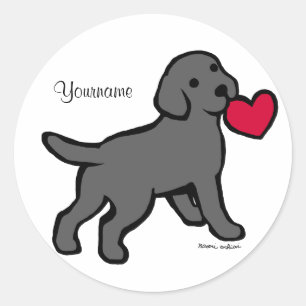 Personalized Black Lab Puppy and Red Heart Classic Round Sticker