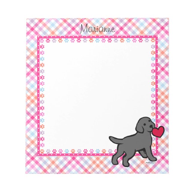 Personalized Black Lab Puppy and Red Heart Notepad (Front)