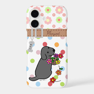 Personalized Black Lab Puppy Flowers Cartoon