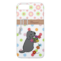 Personalized Black Lab Puppy Flowers Cartoon