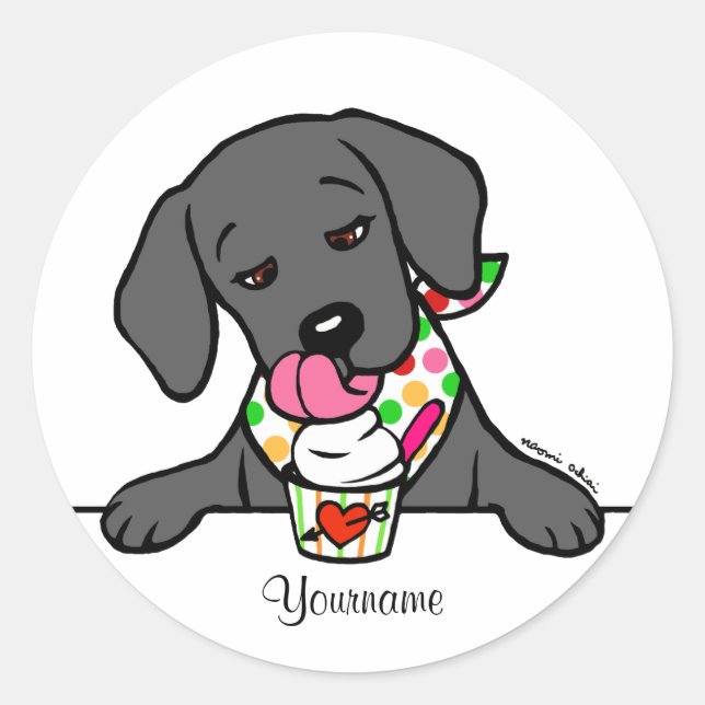 Personalized Black Lab Puppy Ice Cream Classic Round Sticker (Front)
