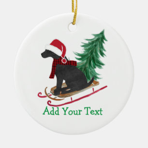 Personalized Black Lab Xmas Sled Ceramic Ornament
