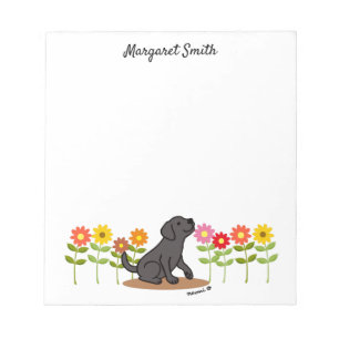 Personalized Black Labrador and Green and Flowers Notepad