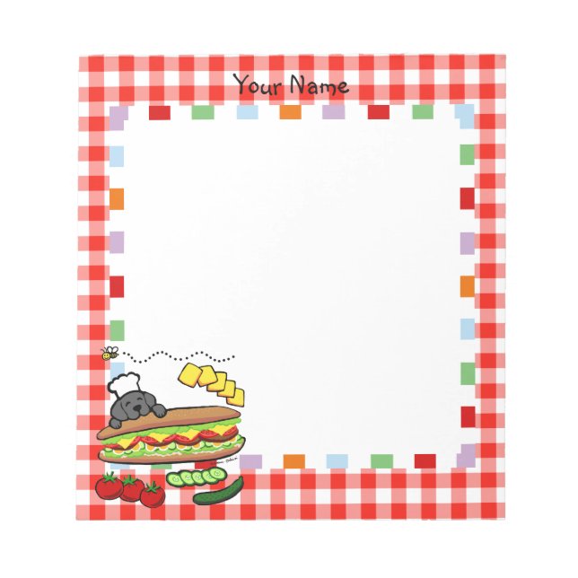 Personalized Black Labrador Bakery Cartoon Notepad (Front)