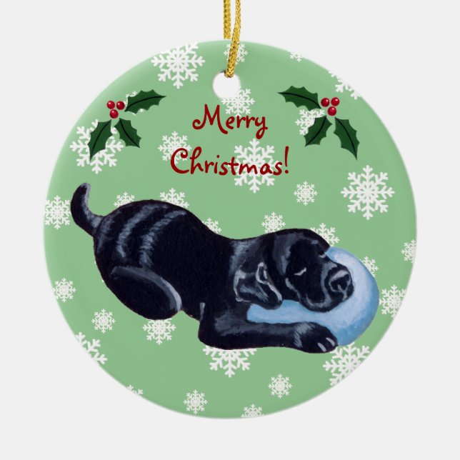 Personalized Black Labrador Christmas Ceramic Ornament (Front)