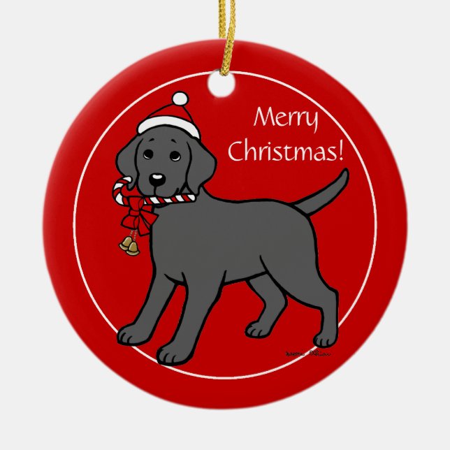Personalized Black Labrador Christmas Santa Hat Ceramic Ornament (Front)