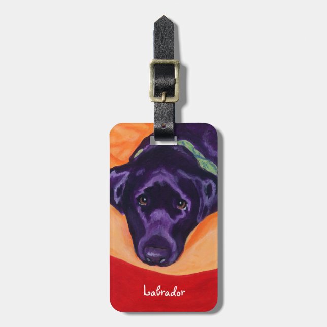 Personalized Black Labrador Painting Luggage Tag (Front Vertical)