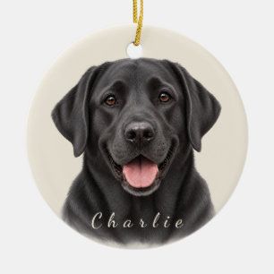 Personalized Black Labrador Retriever with Name  Ceramic Ornament
