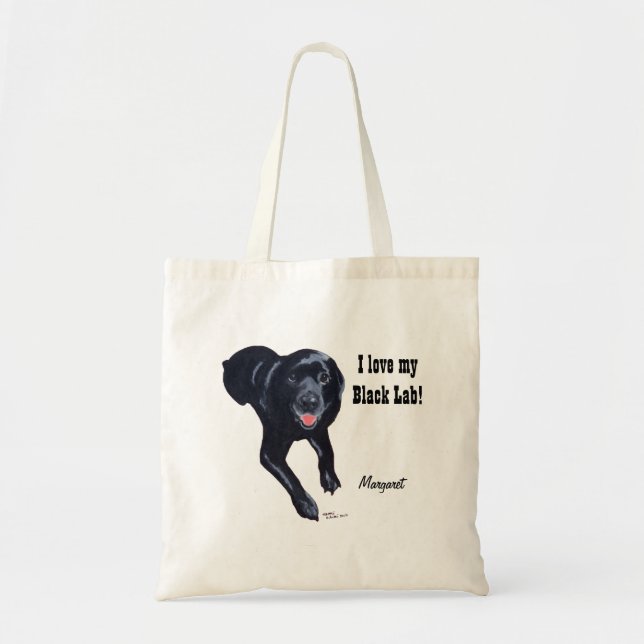 Personalized Black Labrador Smiling Tote Bag (Front)