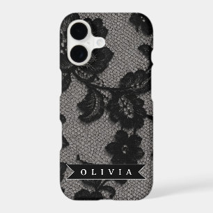 Personalized Black Lace Floral Elegant Monogram