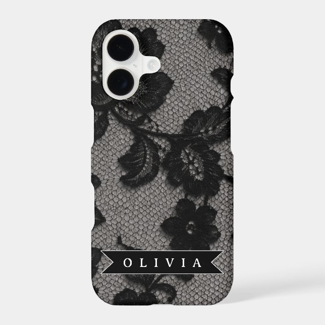 Personalized Black Lace Floral Elegant Monogram (Back)
