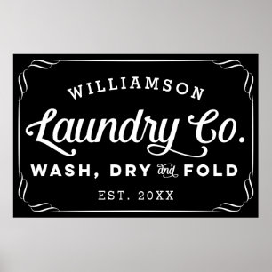 Personalized Black Laundry Wash Dry Fold Sign