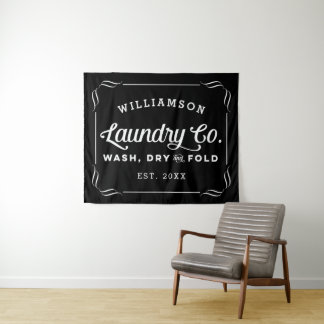 Personalized Black Laundry Wash Dry Fold Tapestry