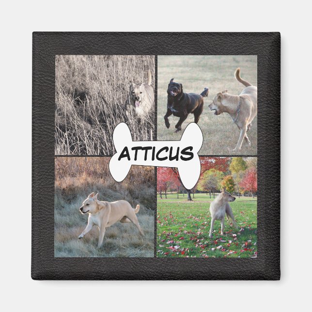 Personalized Black Leather Dog Photos Instagram Magnet (Front)