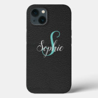 Personalized Black Leather Effect Monogrammed