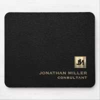 Personalized Black Leather Print Gold Monogram
