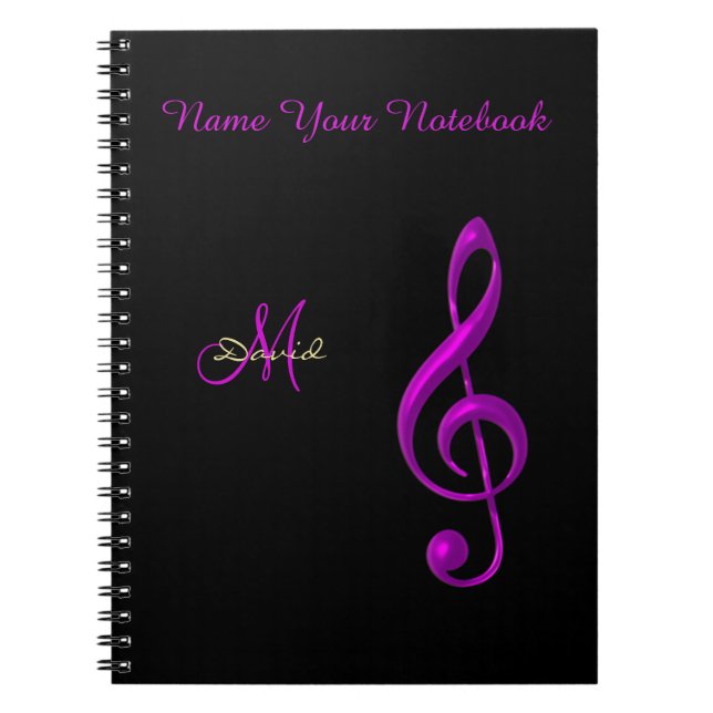 Personalized Black Light Music Clef Notebook (Front)