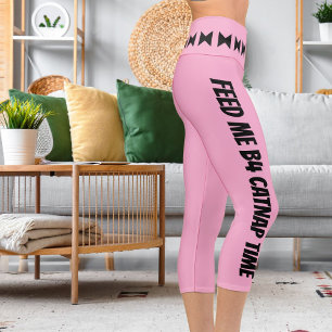 Personalized Black Light Pink Stripes Stylish Fun Capri Leggings