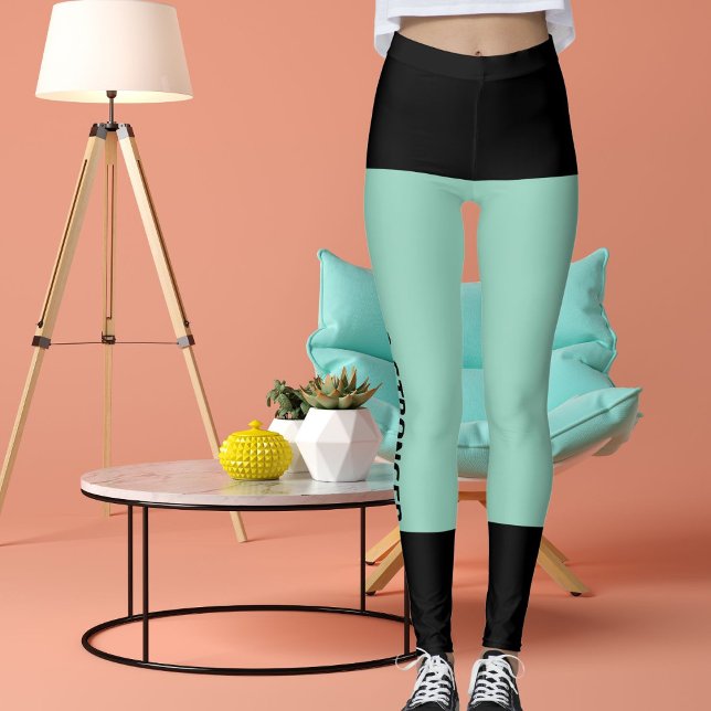 Personalized Black Light Teal Stripes Cat Retro Leggings (Creator Uploaded)