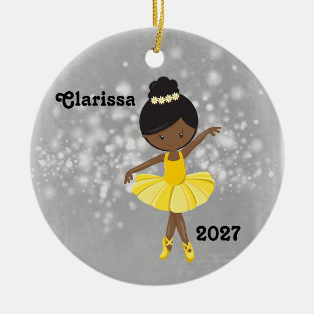 Personalized Black Little Girl Ballerina Ornament (Front)