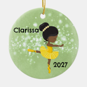Personalized Black Little Girl Ballerina Ornament