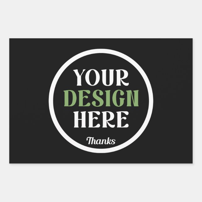 Personalized Black Logo QR Code Business Branding Wrapping Paper Sheet (Front)
